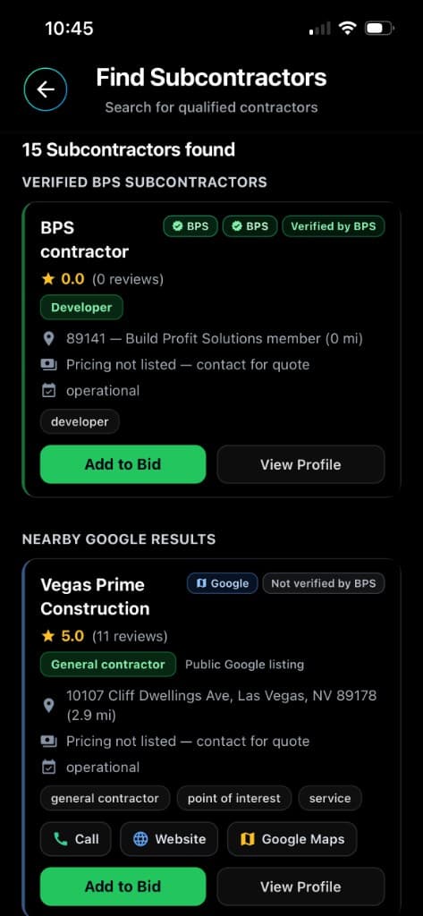 Lead & Subcontractor Tools screenshot